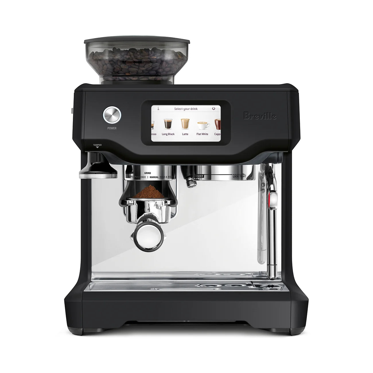 Breville coffee machine in black with portafilter