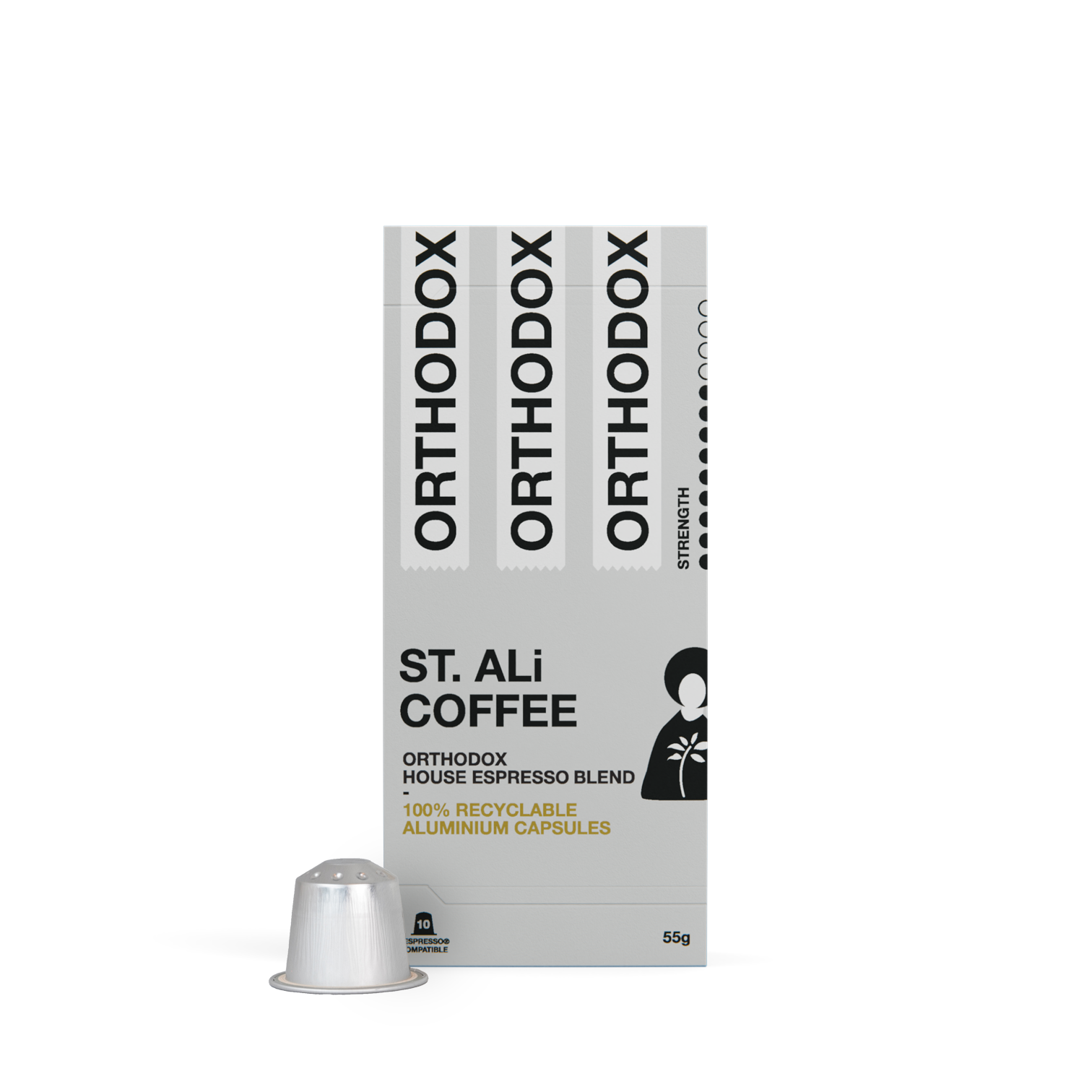 Orthodox box of coffee pods front 55 grams