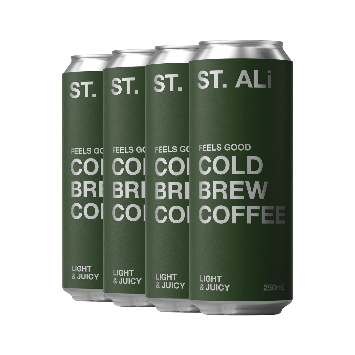 Pack of ST. ALi green Feels Good cans of cold brew coffee 250 millilitres