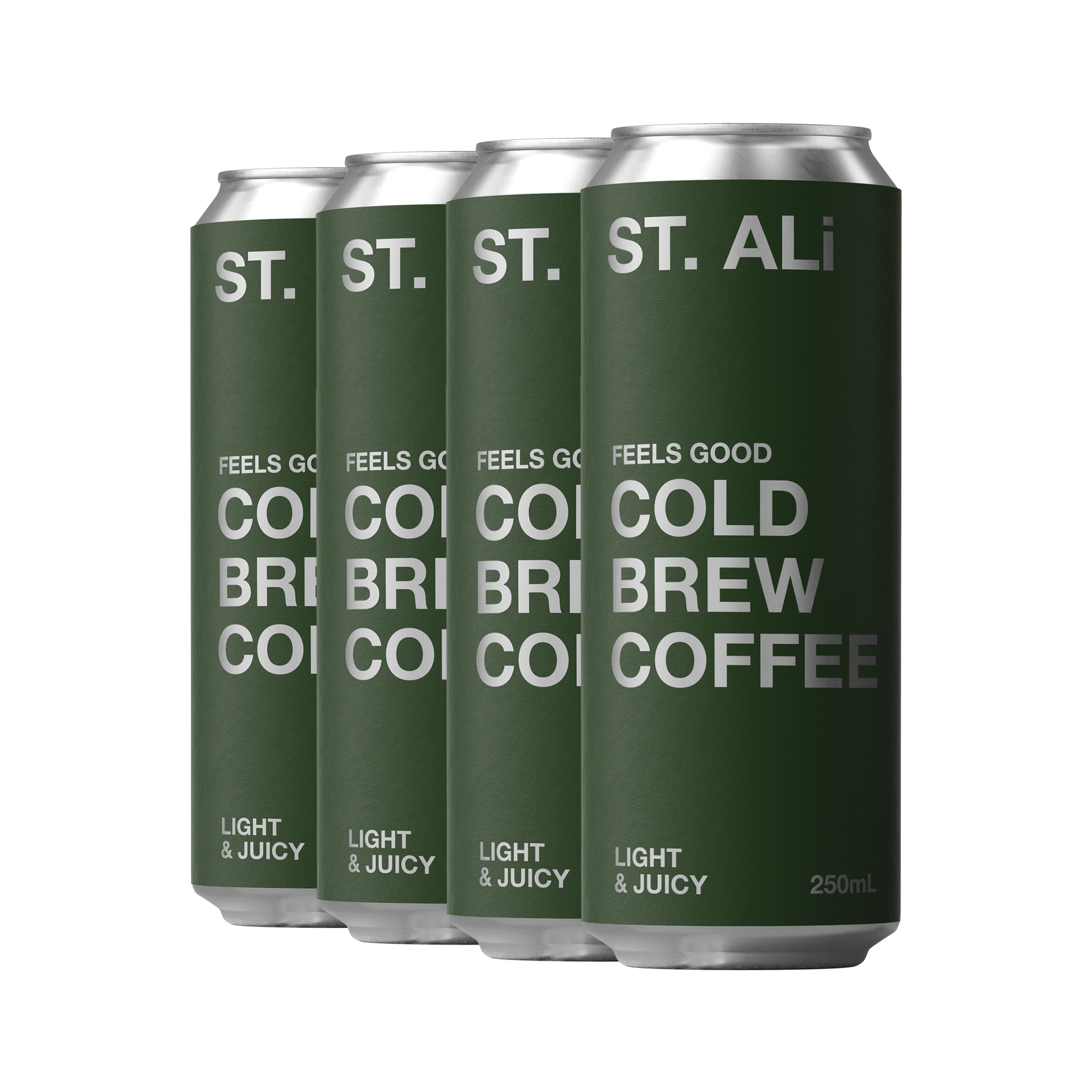 Pack of ST. ALi green Feels Good cans of cold brew coffee 250 millilitres