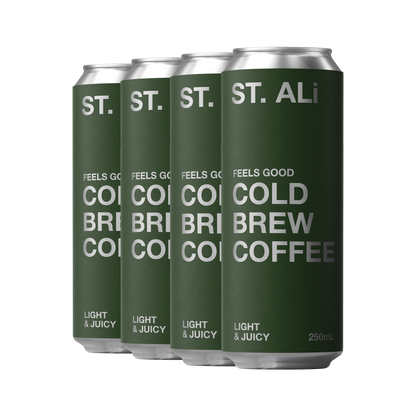 Pack of ST. ALi green Feels Good cans of cold brew coffee 250 millilitres