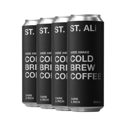 4 pack of Wide Awake black cans of 250 millilitres cold brew coffee