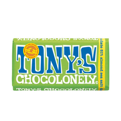Tony's Chocolonely almond chocolate in green packet